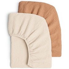 Lulu Moon Muslin Crib Sheets - Fitted for Standard Crib, Beige  Caramel