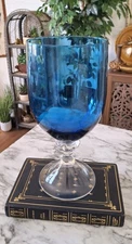 11" Large Blue Glass Goblet/vase Vtg Possibly Italian Glass