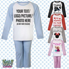 Custom Personalised Kids Baby Pyjamas PJs Raglan Sleep Night Wear Gift Toddler 2