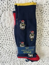 POLO Ralph Lauren Teddy Bear Striped Socks Sock Sz 10-13 2-Pack Preppy Old Money