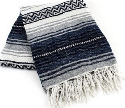 Authentic Mexican Blanket Navy BlueTone Sarape Woven.6 x4 . 50% Acrylic 50% Poly