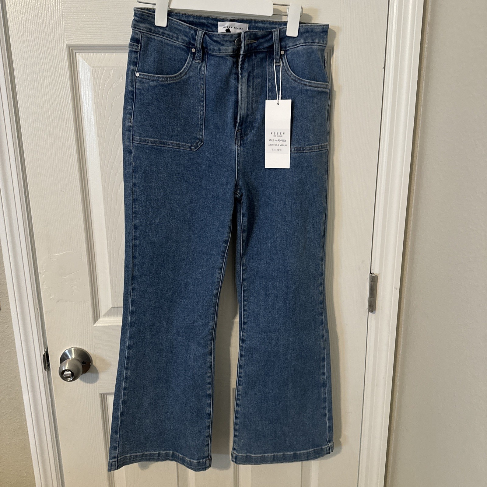 Risen Los Angeles Women's Wide Leg Distressed Jeans Blue, Size 13/31