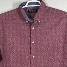 Roundtree & Yorke Shirt Mens XL Short Sleeve Button Down Geo Print Red Cotton