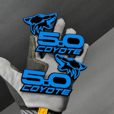 COYOTE 5.0 Emblem Badges Light Blue On black Fender Angry Racing Aggressive