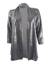 Kasper Women's Petite Open-Front Metallic Jacket (PS, Silver) 093487763216