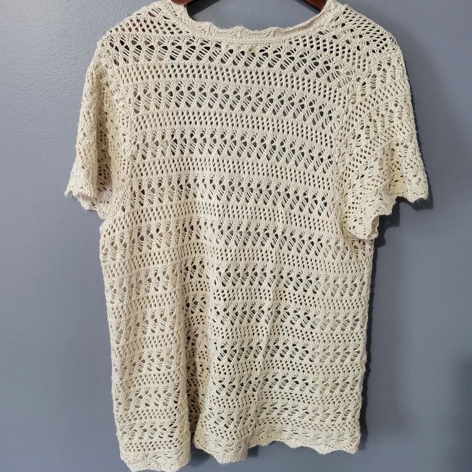 Dressbarn Cardigan Top Size 1X Crochet Knit Short Sleeve Open Front Boho Country - Image 2 of 4