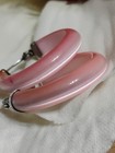 Vintage Pink Cats Eye Moon Glow Lucite Hoop Signed Sterling Silver Earrings — photo 9