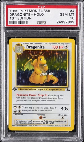 1999 Pokemon Fossil Dragonite 1st Edition Holo 4/62