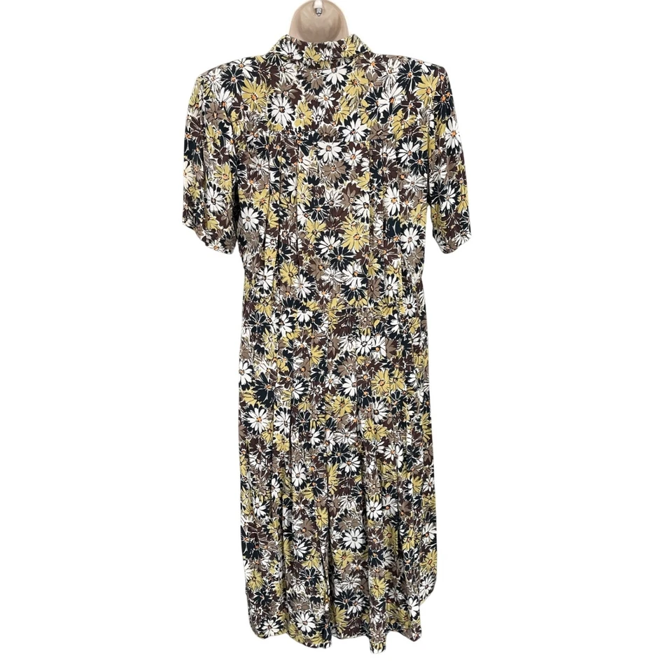 Vestido de seda floral vintage boho retrô resort maduro terroso botão para baixo tamanho 6/36 - Imagem 2 de 4