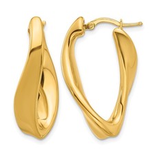 14K Yellow Gold Polished and Twisted Oval Hoop Earrings L 29.7mm, W 19.2mm