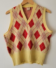 1940s Vintage McGregor Argyle Wool Knit Yellow Red Tone Vest Rockabilly VLV Vtg