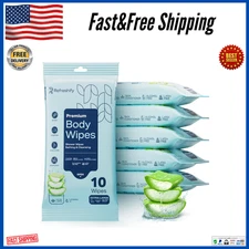 60 XL Shower Wipes Body for Adults Bathing No Rinse 6 Packs of 10, Alcohol Free,