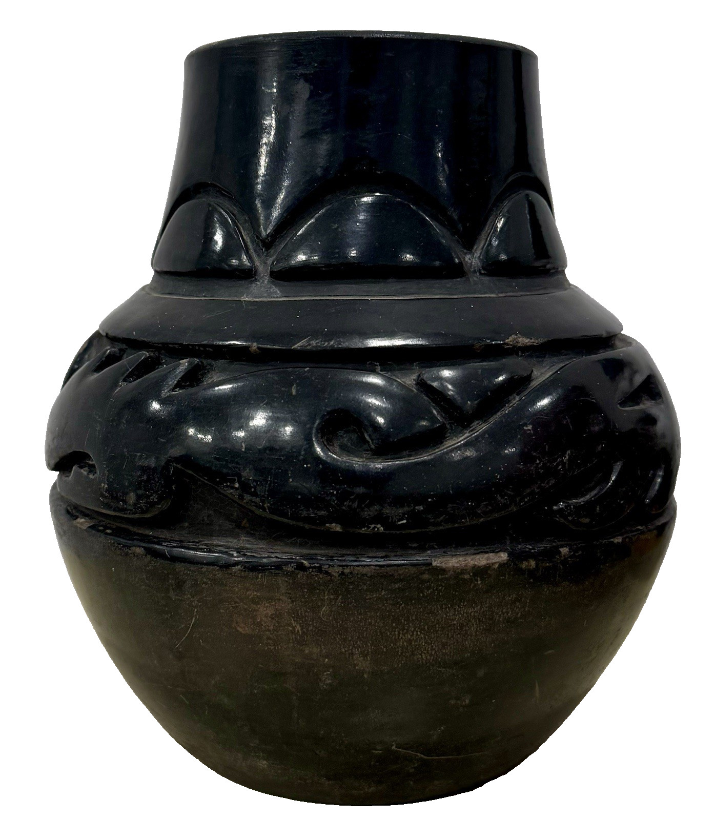 VTG Blackware Pottery Vase Native American Santa Clara Carved Margaret Tayoya