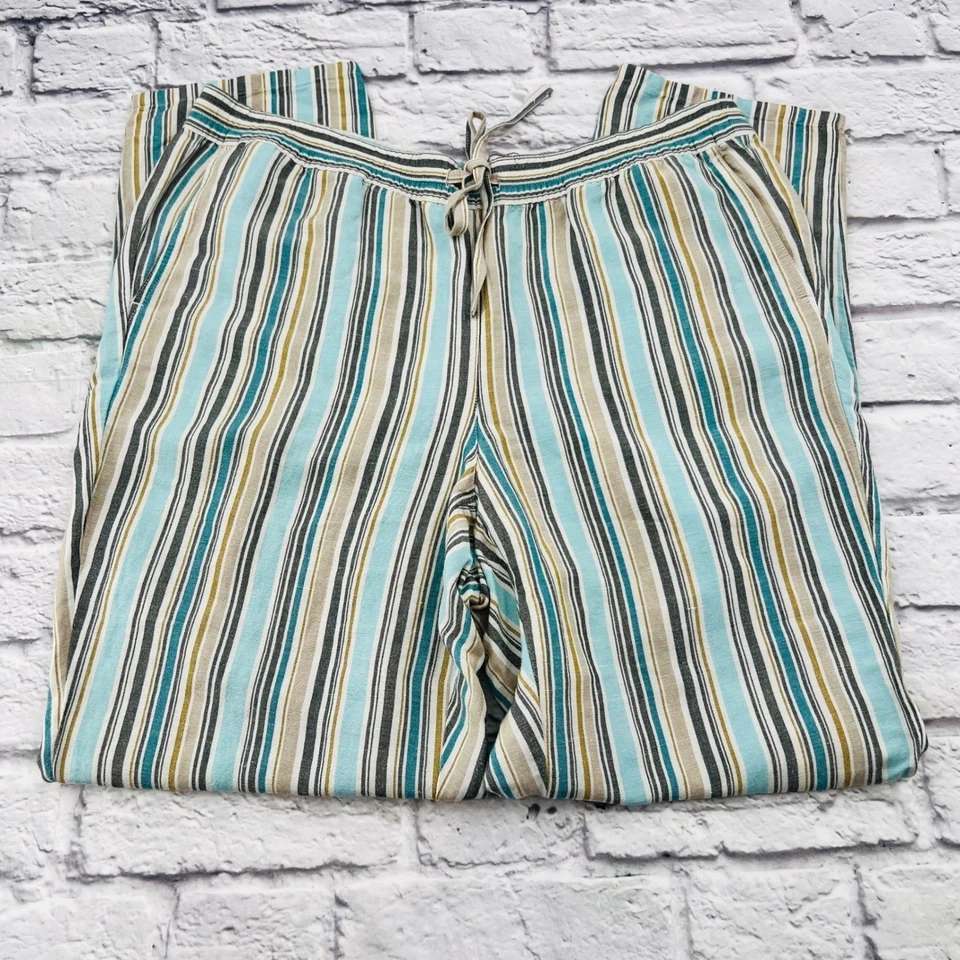 J Jill льняной смеси широкие брюки M высокий в полоску шнурка талии свободного комфорта - Изображение 2 из 4