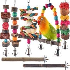 Bird Chew Toys, 7 Packs Parakeet Natural Wood Toys Parrot Hanging Cage Toy Bird