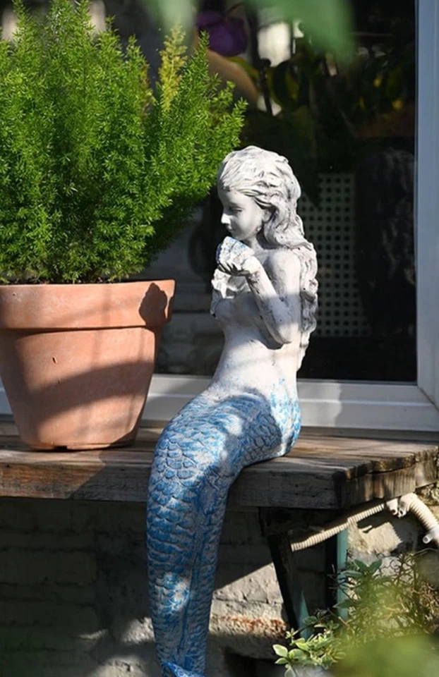 古董老式/复古沿海美人鱼雕塑室内/室外家居装饰 — 第 3/4 张图片