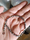 Vintage Black Tahitian Rice Pearl Bracelet Sterling Silver Spring Ring 7"