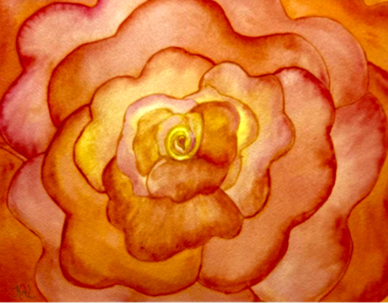 PAINTING WATERCOLOR ROSE FLOWER CORAL ORANGE PINK 11X14 & MAT 16X20 ORIGINAL ART