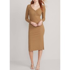 OLD Navy Fitted Long-Sleeve Rib-Knit Henley Midi Dress, XL B14