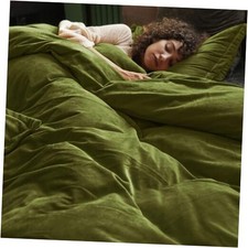 Super Soft Velvet Duvet Cover Size, 3pcs Queen Olive Green No Comforter 