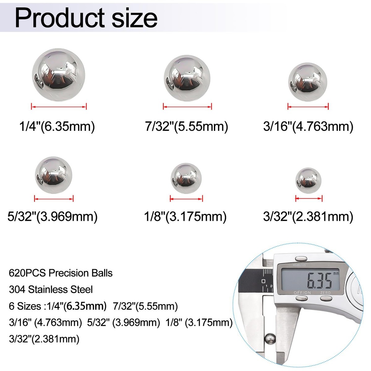 Taiss 620PCS 304 Stainless Steel Precision Balls,Bicycle Bearing