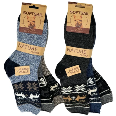 SOFTSAIL 3 Paar Alpaka Socken Herren Damen Wollsocken Wintersocke dick gestrickt Strümpfe