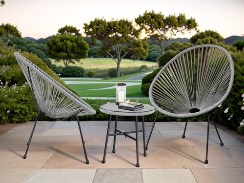 3PC Outdoor Egg Chairs String with Glass Coffee table Furniture Bistro Patio UK - Picture 5 of 22