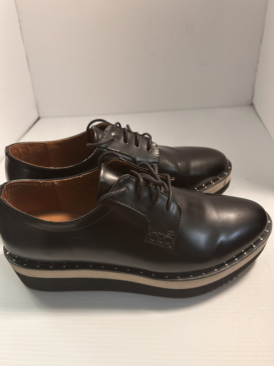 M&S Platform Lace Up Shoes Womens Size 5 1/2 Black Oxford Leather Silver  Studded | eBay