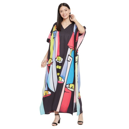 Women Casual Maxi Long Kaftan Kimono Sleeve Plus Size Dresses V Neck Nightgown - Picture 438 of 642