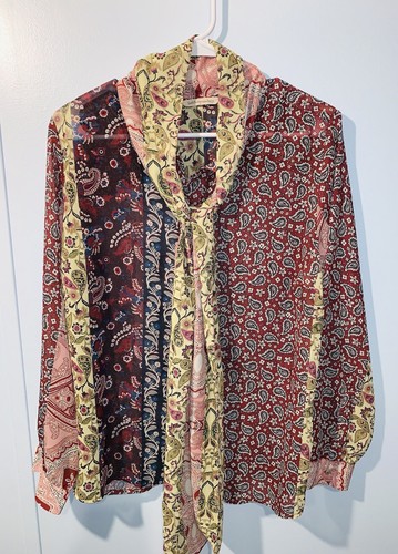 SOFT SURROUNDINGS Women's Langdon Top Patchwork Paisley Tie Front Blouse Sz PXL - Picture 1 of 6