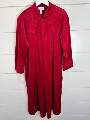 Cabernet Red Velvet Velour House Coat Robe Gown Cottagecore Grannycore Small
