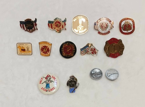 Menge 14 Vintage Feuerwehr Pin Rückseiten Revers Rucksack Hut Sammelalbum Glitzer - Bild 2 von 8