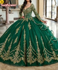Green Quinceanera Dresses Shiny Lace Applique Party Prom Ball Gowns Sweet 15 16