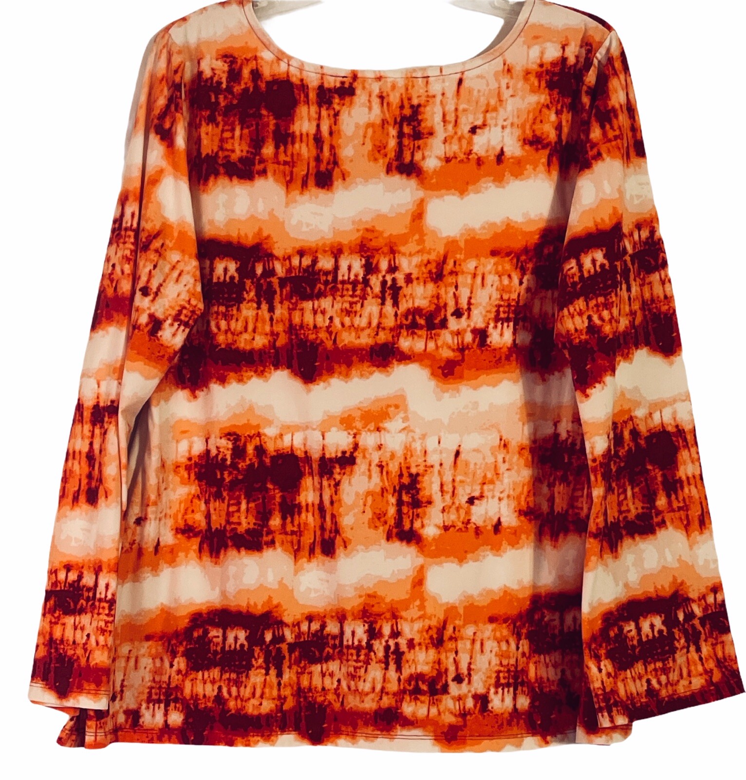 b & b Boutique XL Top Red Tie Dye Stretch Blouse Round Neck w/Ties Long Sleeves