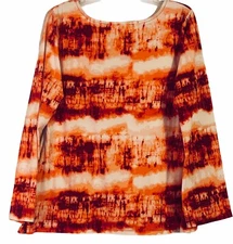 b & b Boutique XL Top Red Tie Dye Stretch Blouse Round Neck w/Ties Long Sleeves