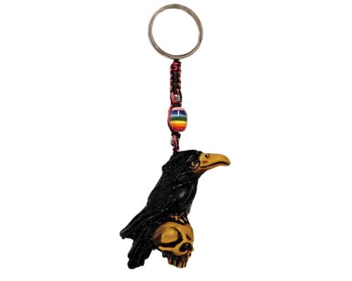 Raven on Skull Handmade 3D Keychain Gothic Bird Art Metal Keyring Car Bag Charm - 第 1/2 張圖片