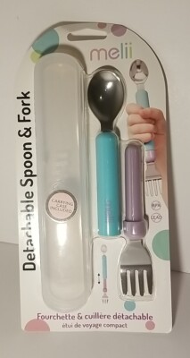 Melii Baby Kleinkinder abnehmbarer Edelstahl Löffel & Gabel Set mit Tragetasche