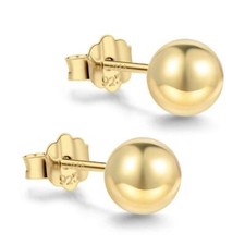 18K Gold Plated Sterling Silver Ball Stud Earrings 3mm-8mm Options Simple Pol...