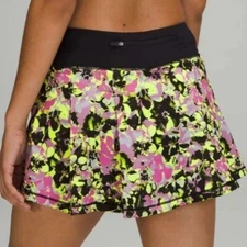 Lululemon Pace Rival Mid-Rise Skirt Inflected Highlight Yellow Multi/Black sz 4