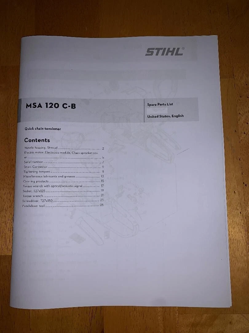 MSA 120 C C B Battery Stihl Chainsaw Illustrated Parts List