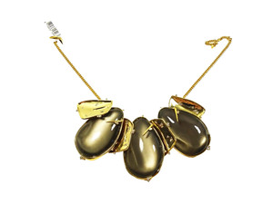 Authentic ALEXIS BITTAR $395 Gold Plated Brown Glossy Lucite & Clear Crystals Bib Necklace