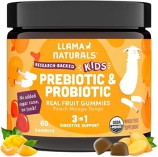 Llama Naturals Kids Probiotic with Prebiotic Fiber Vegan Organic Prebiotics a...