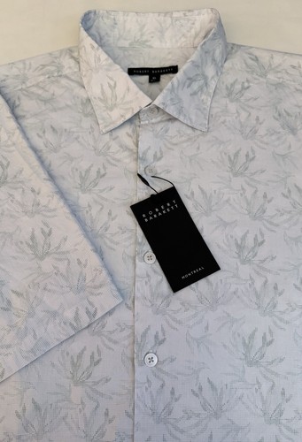 Camicia uomo XL tessuto hawaiano con bottoni foglia cotone ariosa nuova con etichette $ 155 ROBERT BARAKETT - Foto 2 di 17
