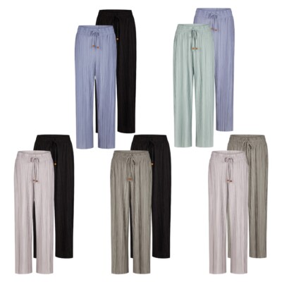 DENIMFY Palazzo Hose Damen Sommer 7/8 Culotte DFBrenda 2er Pack Set Hohe Taille