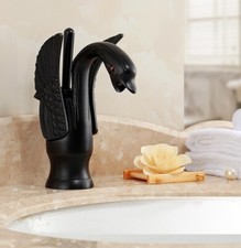 Wash Basin Faucet Swan Shape Lavatory Mixer Black Brass Bathroom Sink Tap 2nf178