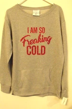 J America Metallic Long Sleeve Crew Neck Sweatshirt Women Size L Gray New