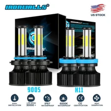 4X 6-side LED Headlight Bulbs Conversion Kit 9005 H11 High Low Beam Bright White