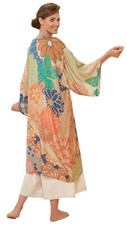 Powder Womens 70s Kaleidoscope Floral Kimono Gown - Coconut Cream