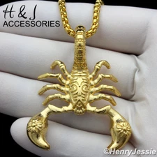 18-36"Stainless Steel 3mm Gold Plated Box Chain Necklace Scorpion Pendant*AGB35