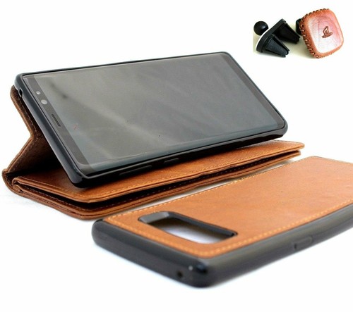Genuine Leather Case for Galaxy Note 8 Book Wallet Magnetic Closure + Car Holder - Picture 4 of 8